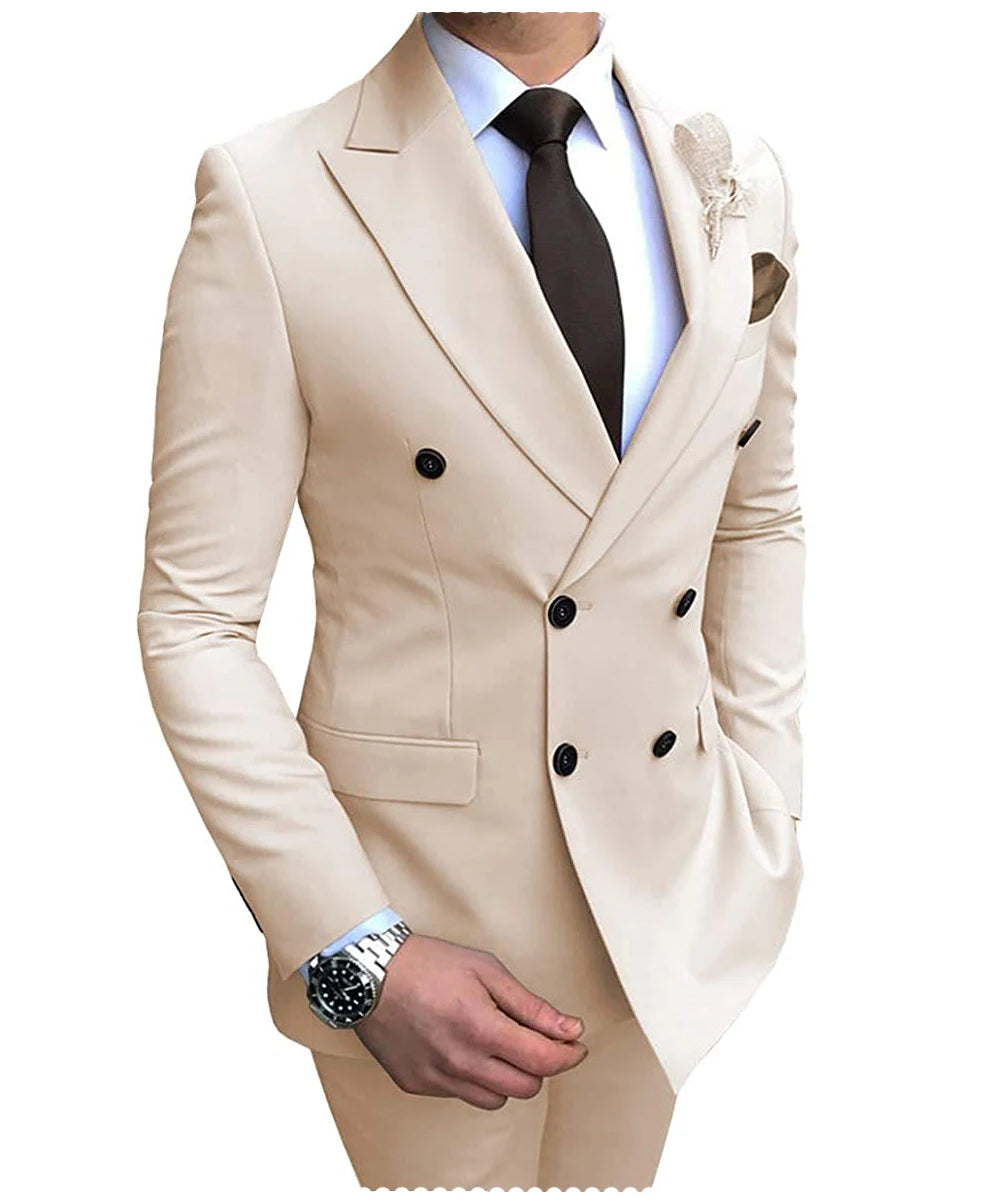 Costume Homme Beige 2 Pièces Double Boutonnage - Smoking