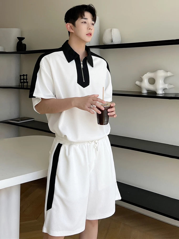 Ensemble 2 Pièces Homme - T-shirt Lapel & Short Casual Été