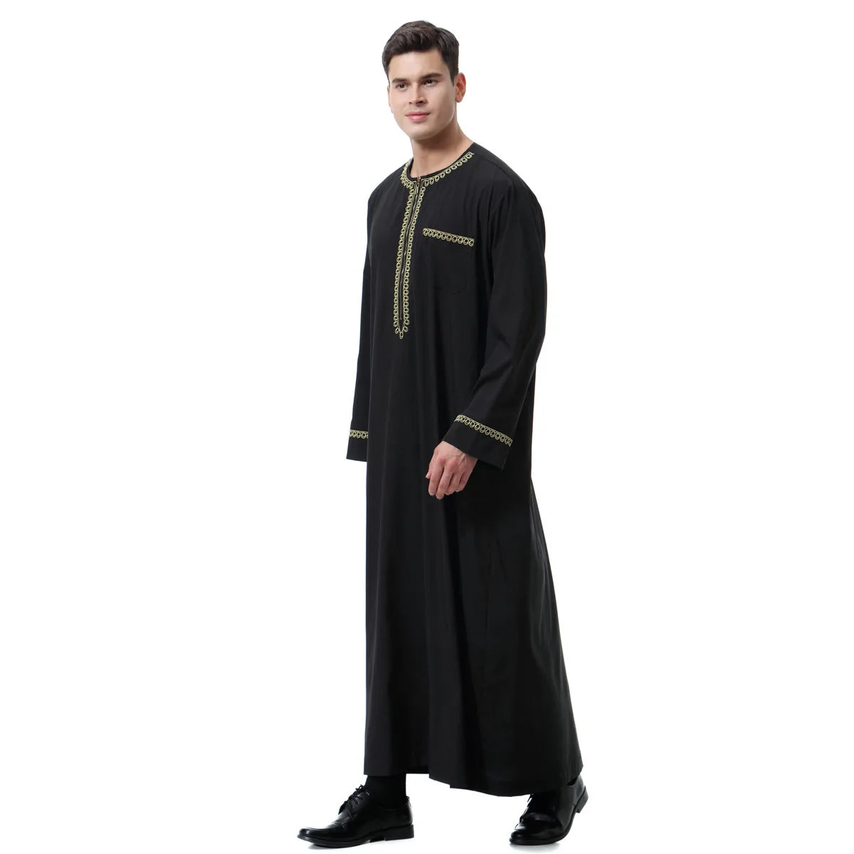 New Fashion Middle East Arab Men Long Sleeve O-neck Zipper Robe Male O-neck Ethnic India Long Shirt Casual Dress Robe