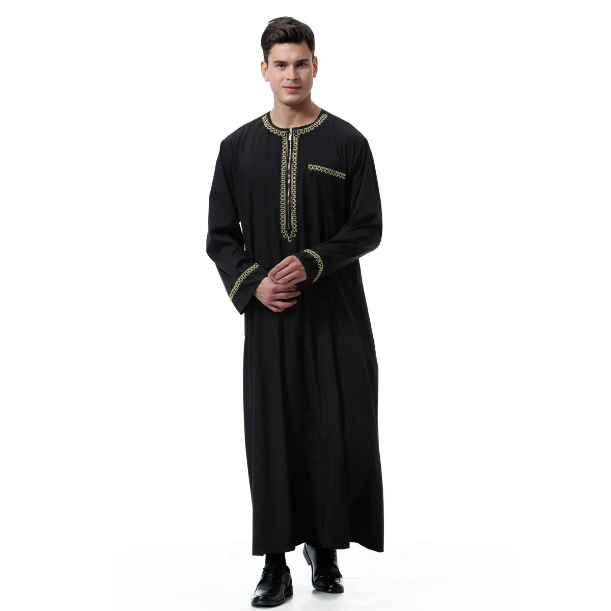 New Fashion Middle East Arab Men Long Sleeve O-neck Zipper Robe Male O-neck Ethnic India Long Shirt Casual Dress Robe