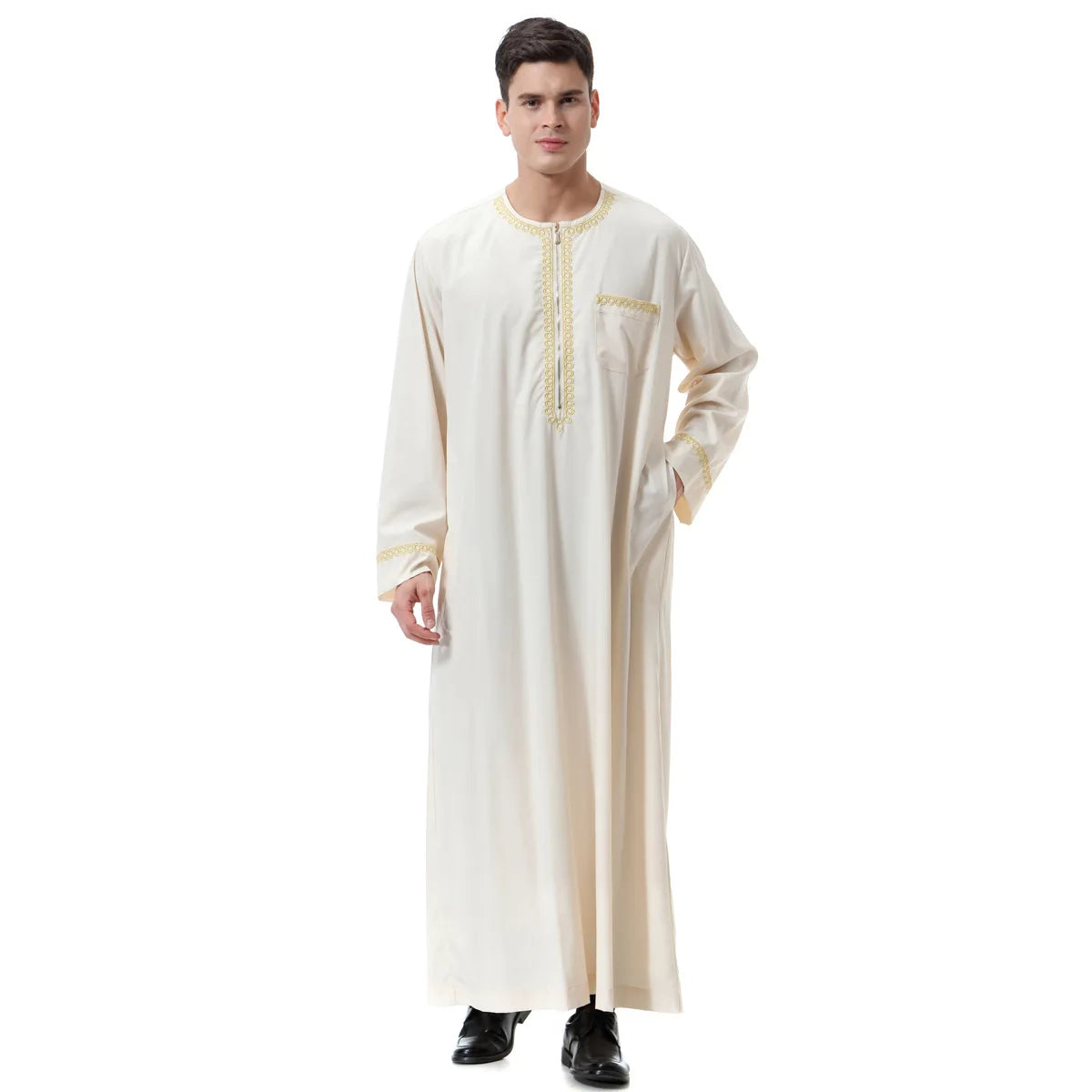 New Fashion Middle East Arab Men Long Sleeve O-neck Zipper Robe Male O-neck Ethnic India Long Shirt Casual Dress Robe
