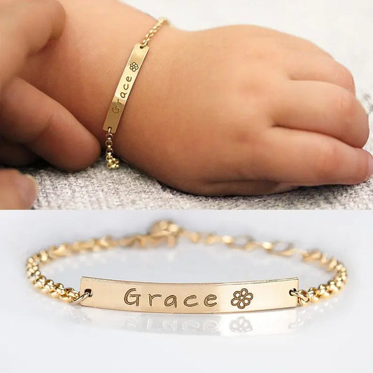 Bracelet Bébé Personnalisé - Prénom Acier Inoxydable Or
