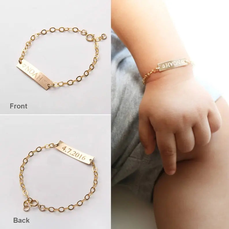 Bracelet Bébé Personnalisé - Prénom Acier Inoxydable Or
