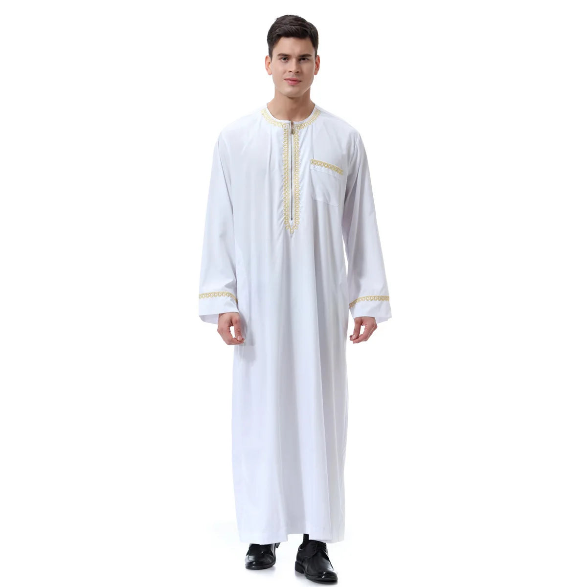 New Fashion Middle East Arab Men Long Sleeve O-neck Zipper Robe Male O-neck Ethnic India Long Shirt Casual Dress Robe
