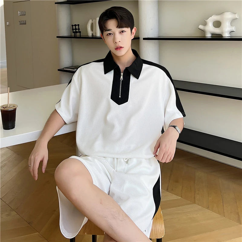 Ensemble 2 Pièces Homme - T-shirt Lapel & Short Casual Été