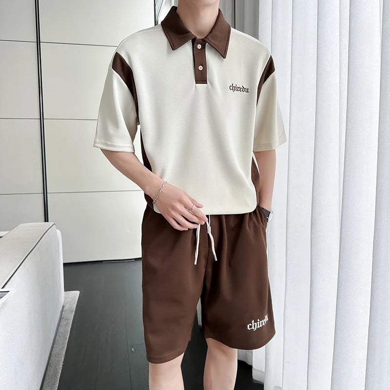 Ensemble 2 Pièces Homme - T-shirt Col & Short Décontracté