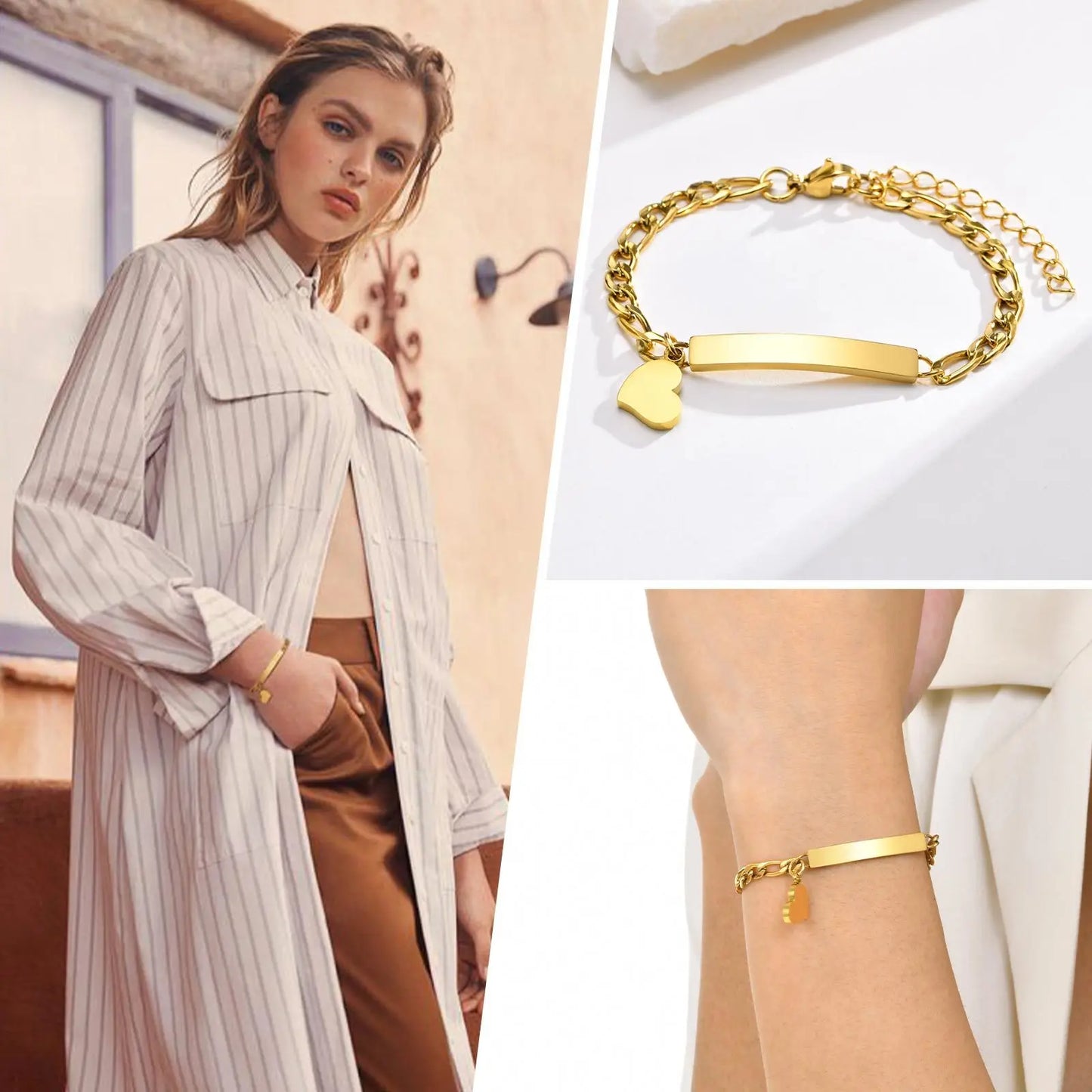 Bracelet Femme Personnalisé - Barre Prénom Gravé Cœur