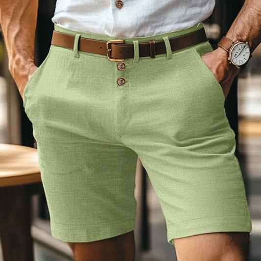 Chemise Lin Homme Été - Casual Boutons Couleur Unie