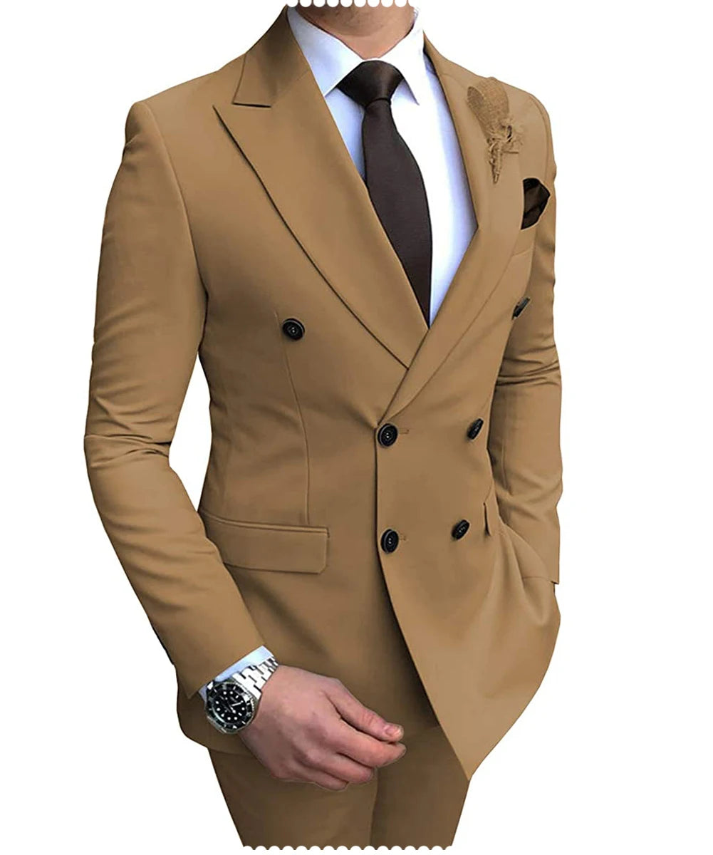 Costume Homme Beige 2 Pièces Double Boutonnage - Smoking