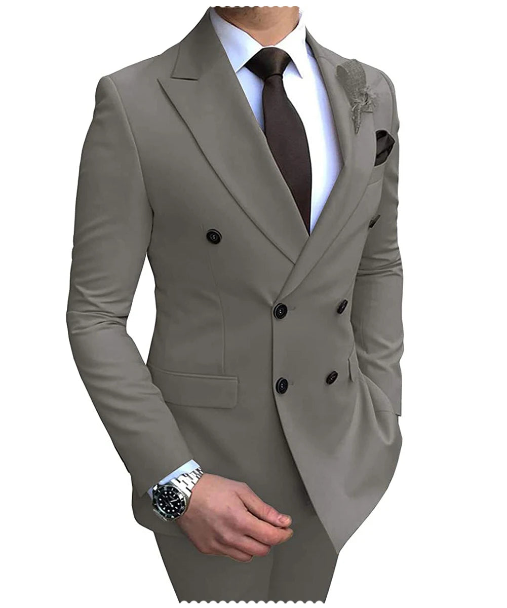 Costume Homme Beige 2 Pièces Double Boutonnage Slim