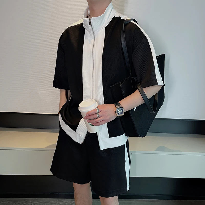 Ensemble 2 Pièces Homme - Polo Contrasté & Short Korean Fit