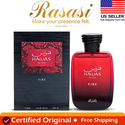 RASASI Hawas Fire Eau De Parfum Spray 100ML(3.4 Oz) - Bold Long Lasting Arabian Perfume for Men with A Fiery Essence