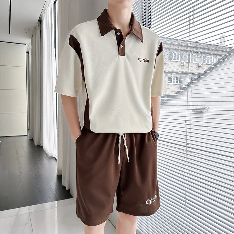 Ensemble 2 Pièces Homme - T-shirt Col & Short Décontracté