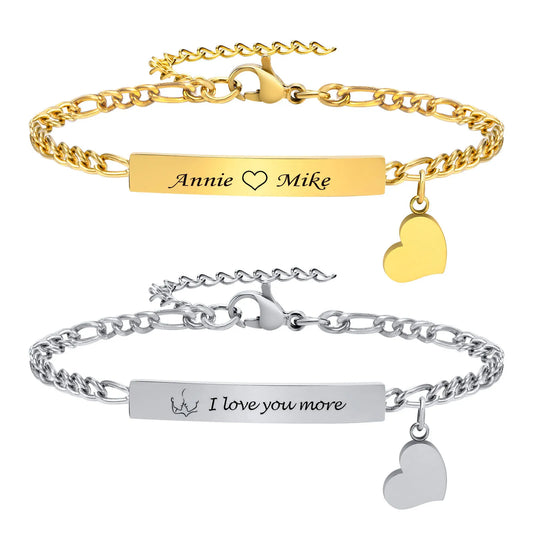 Bracelet Femme Personnalisé - Barre Prénom Gravé Cœur