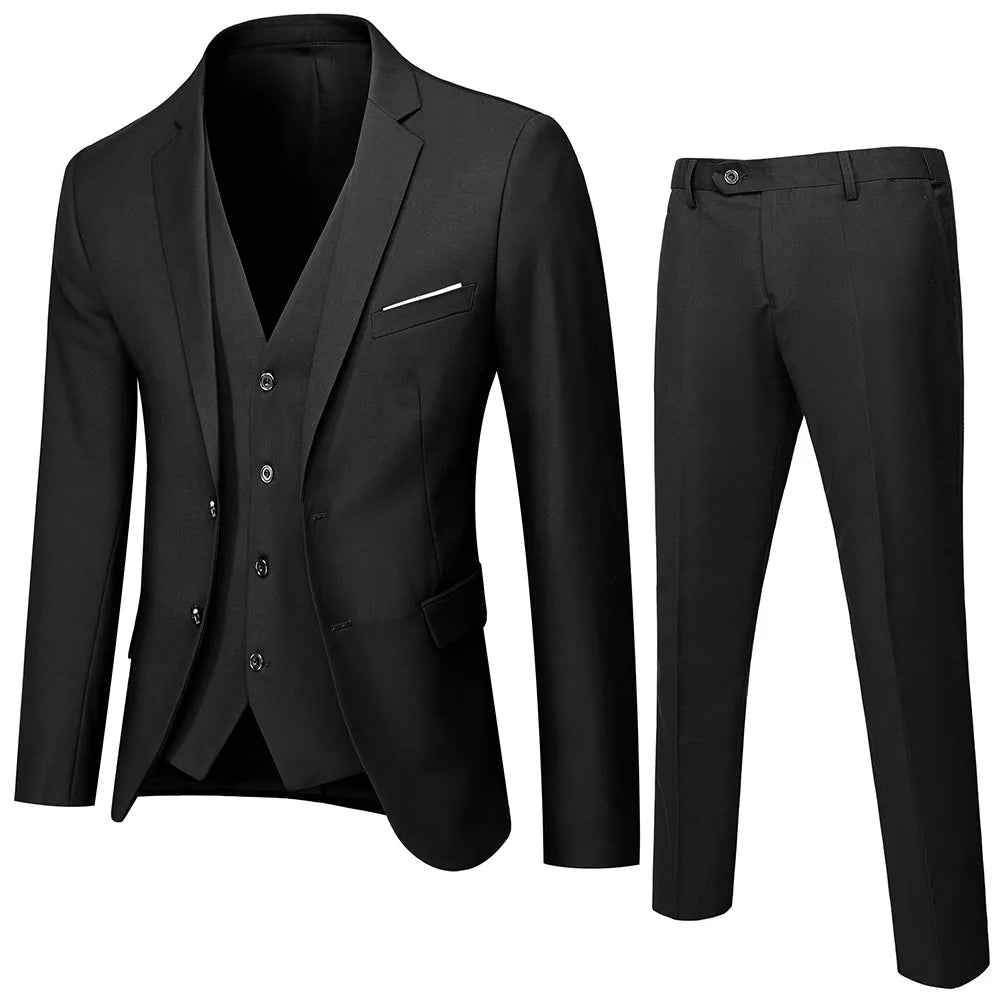 Costume Homme 3 Pièces Business - Blazer Gilet Pantalon