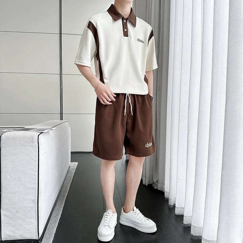 Ensemble 2 Pièces Homme - T-shirt Col & Short Décontracté