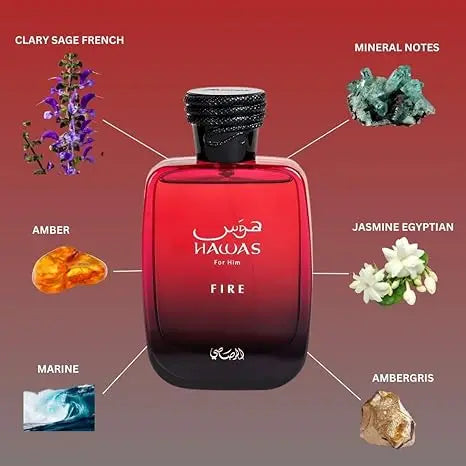 RASASI Hawas Fire Eau De Parfum Spray 100ML(3.4 Oz) - Bold Long Lasting Arabian Perfume for Men with A Fiery Essence