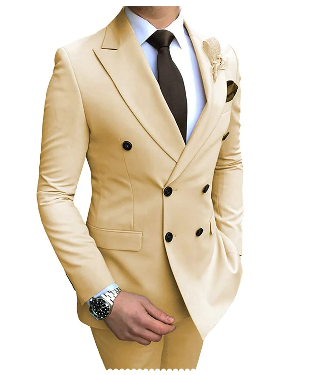 Costume Homme Beige 2 Pièces Double Boutonnage Slim