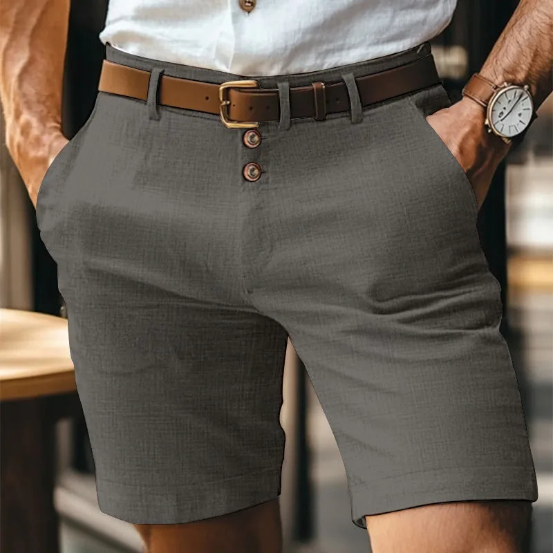 Chemise Lin Homme Été - Casual Boutons Couleur Unie