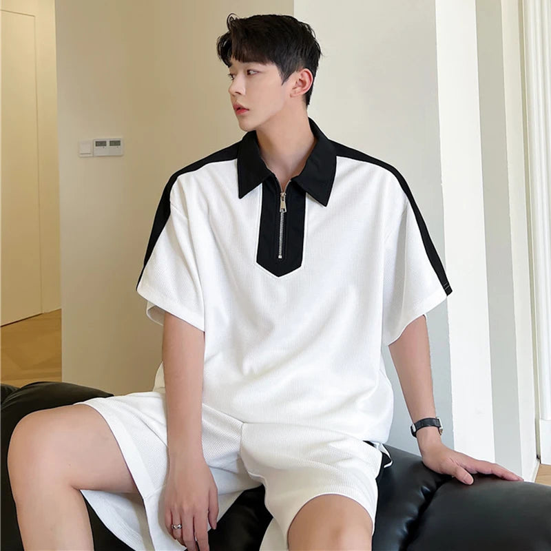 Ensemble 2 Pièces Homme - T-shirt Lapel & Short Casual Été