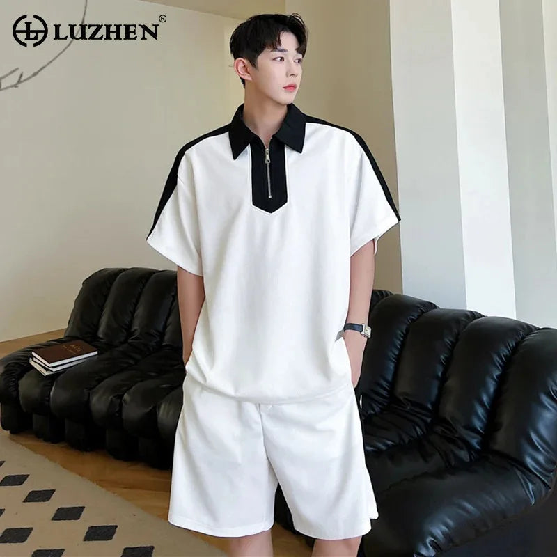 Ensemble 2 Pièces Homme - T-shirt Lapel & Short Casual Été