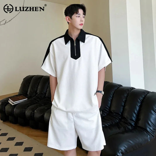 Ensemble 2 Pièces Homme - T-shirt Lapel & Short Casual Été