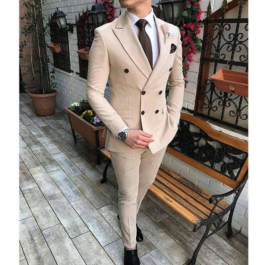 Costume Homme Beige 2 Pièces - Smoking Croisé Mariage