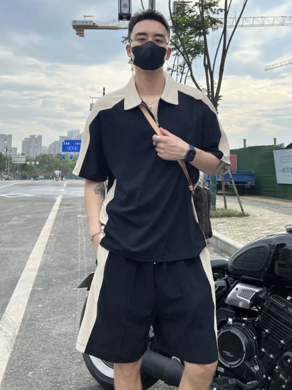 Ensemble Streetwear Homme - Polo Demi-Zip & Short Waffle