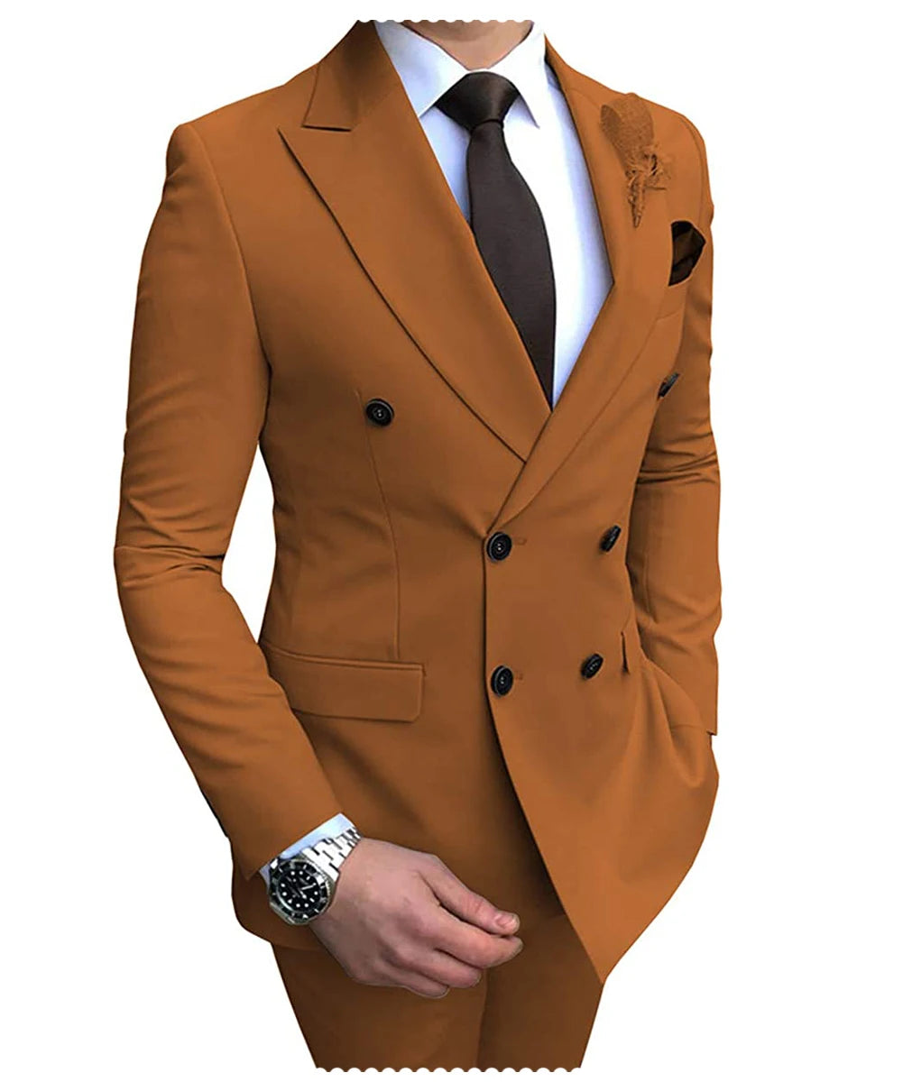 Costume Homme Beige 2 Pièces Double Boutonnage Slim
