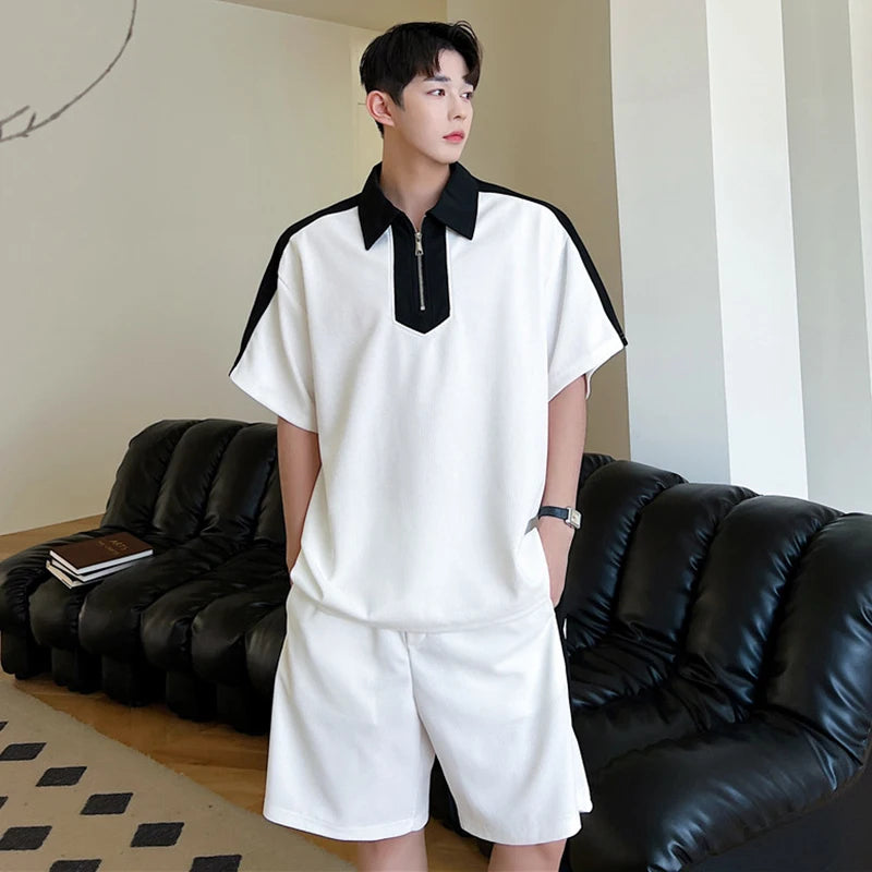 Ensemble 2 Pièces Homme - T-shirt Lapel & Short Casual Été