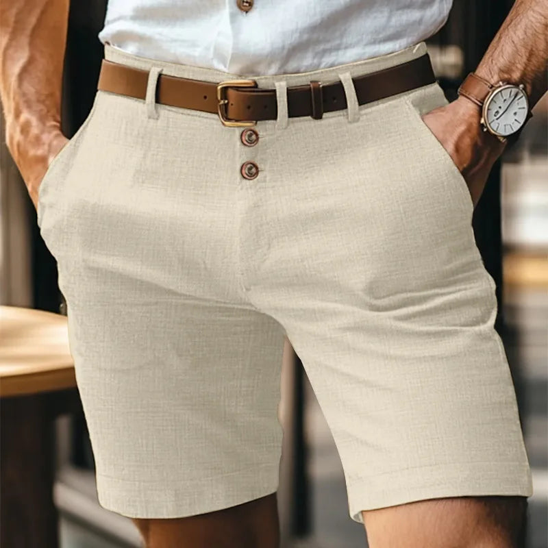 Chemise Lin Homme Été - Casual Boutons Couleur Unie