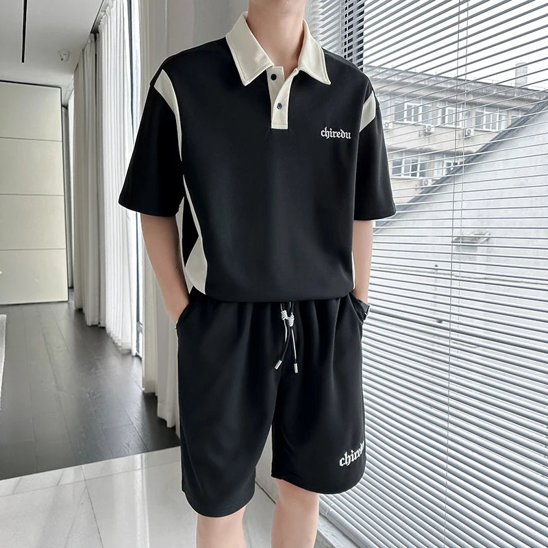 Ensemble 2 Pièces Homme - T-shirt Col & Short Décontracté