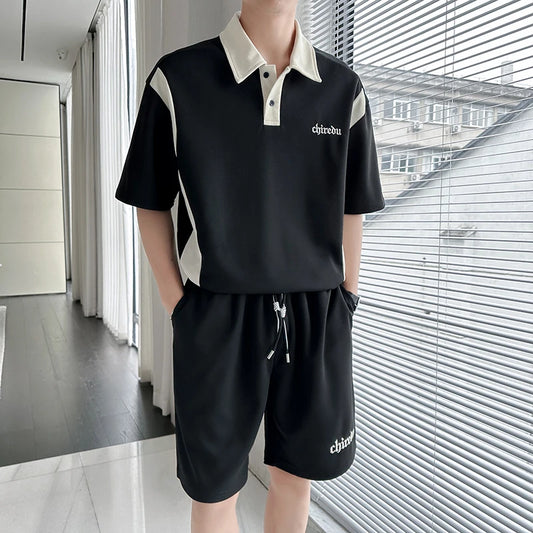 Ensemble 2 Pièces Homme - T-shirt Col & Short Décontracté