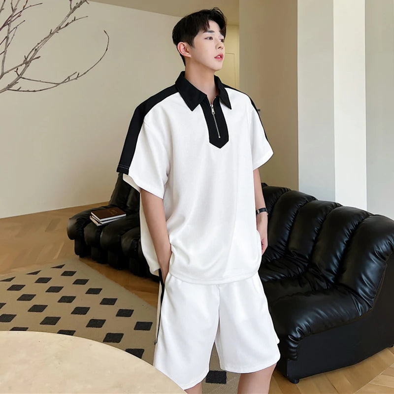 Ensemble 2 Pièces Homme - T-shirt Lapel & Short Casual Été
