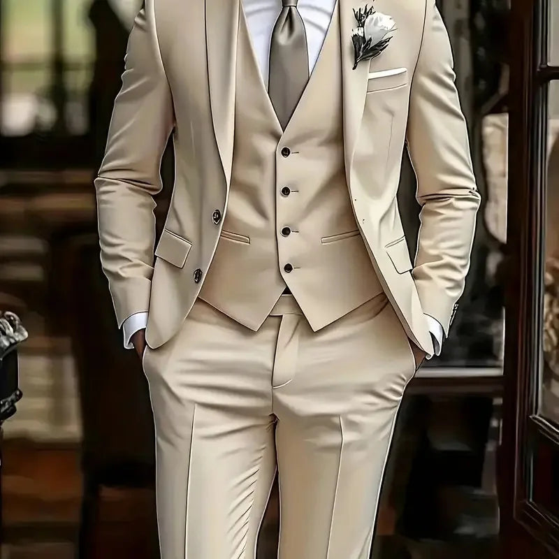 Costume Homme 3 Pièces Business - Blazer Gilet Pantalon