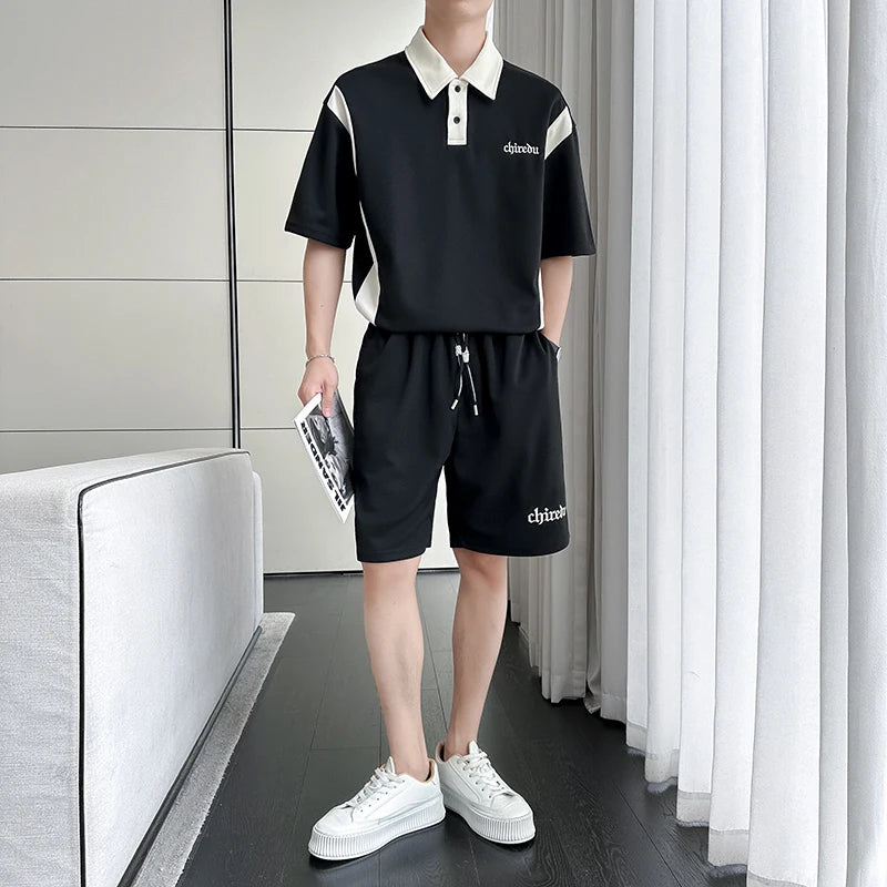 Ensemble 2 Pièces Homme - T-shirt Col & Short Décontracté